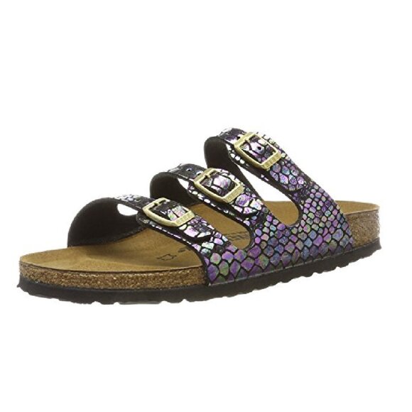 Birkenstock Shoes - Birkenstock Women's Florida Soft Footbed Sandal, Shiny Snake Black Multi, 36 M E